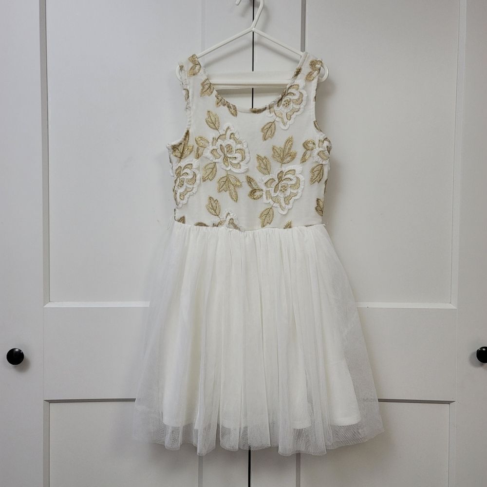 Lily Bleu girls dress with tulle skirt and gold accent flowers, 10 - Picture 2 of 6